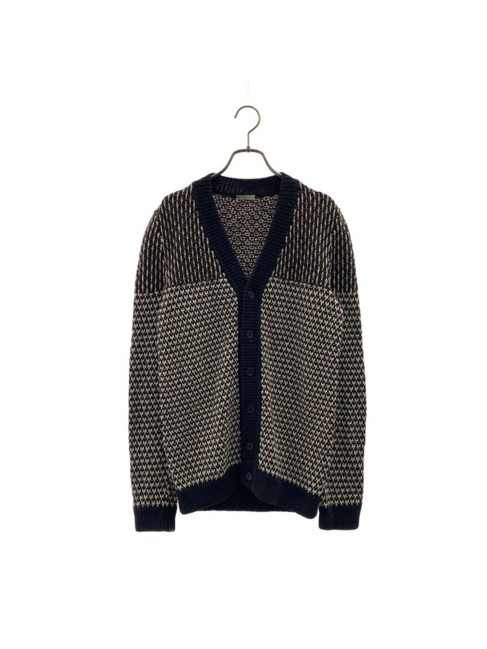 Bottega Veneta Cotton Jacquard V-neck Cardigan 46 Black Beige